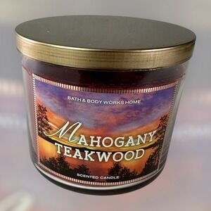 NEW! Bath & Body Works Mahogany Teakwood Scented 3 Wick Candle Large 14.5 OZ
